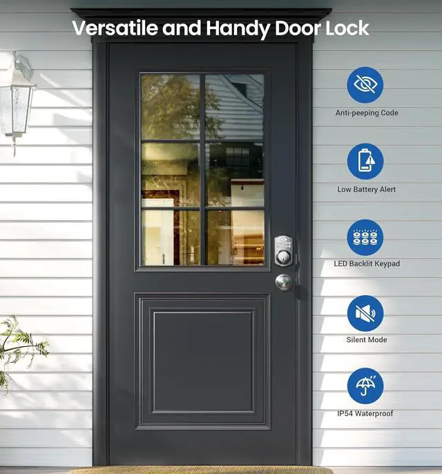 Alt view image 4 of 6 - Keyless Entry Door Lock with 2 Knobs, Electronic Backlit Keypad Deadbolt with Handle Set, Auto Lock, One-time Codes, Smart Deadbolt for Front Door, Easy Installation, Satin Nickel