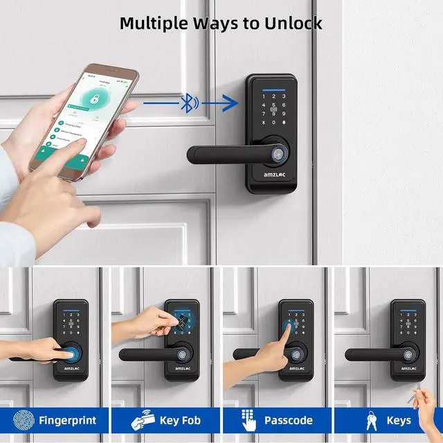Alt view image 2 of 7 - Smart Fingerprint Lock,Lever Door Handle Lock with Keypad,Keyless Entry Door Lock for Front Door and Bedrooms,Electronic Code Deadbolt Lock with Handle,Bluetooth App Control,IP65 Weatherproof