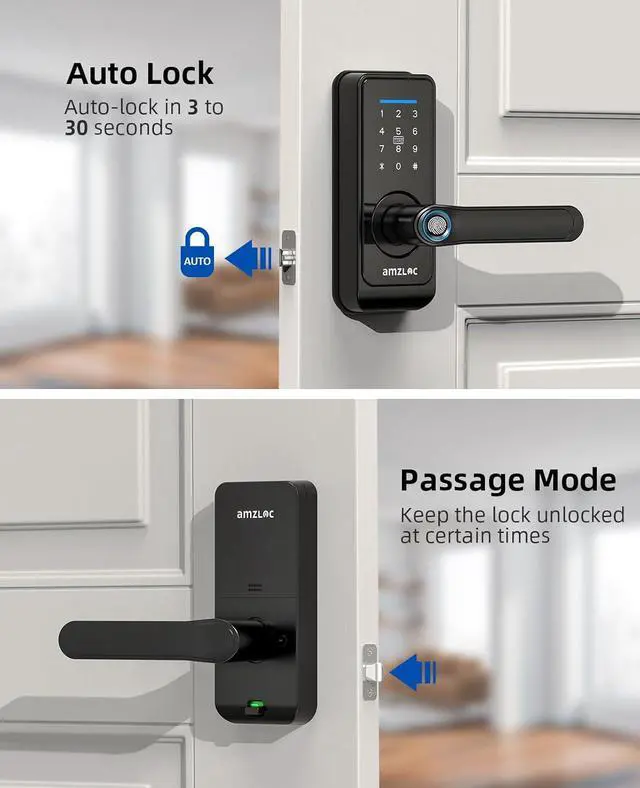 Alt view image 5 of 7 - Smart Fingerprint Lock,Lever Door Handle Lock with Keypad,Keyless Entry Door Lock for Front Door and Bedrooms,Electronic Code Deadbolt Lock with Handle,Bluetooth App Control,IP65 Weatherproof