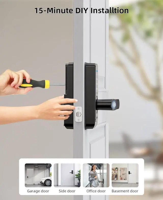 Alt view image 6 of 7 - Smart Fingerprint Lock,Lever Door Handle Lock with Keypad,Keyless Entry Door Lock for Front Door and Bedrooms,Electronic Code Deadbolt Lock with Handle,Bluetooth App Control,IP65 Weatherproof