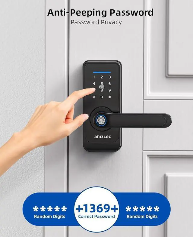 Alt view image 7 of 7 - Smart Fingerprint Lock,Lever Door Handle Lock with Keypad,Keyless Entry Door Lock for Front Door and Bedrooms,Electronic Code Deadbolt Lock with Handle,Bluetooth App Control,IP65 Weatherproof