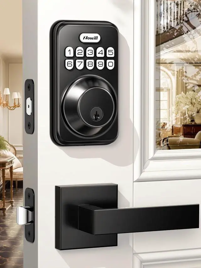 Main image of Keyless Entry Door Lock with 2 Lever Handles,  Electronic Keypad Deadbolt, Auto-Locking, Anti-Peeping Password, Digital Code Door Lock, Front Door Handle Sets, Matte Black