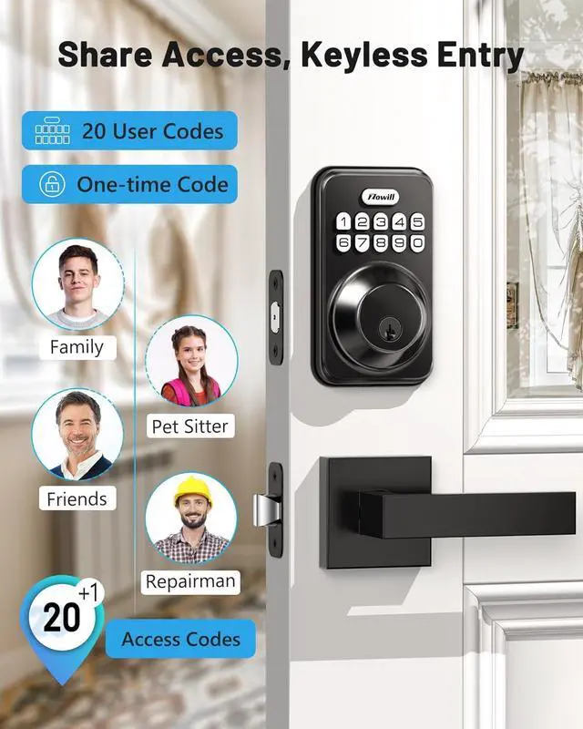 Alt view image 2 of 7 - Keyless Entry Door Lock with 2 Lever Handles,  Electronic Keypad Deadbolt, Auto-Locking, Anti-Peeping Password, Digital Code Door Lock, Front Door Handle Sets, Matte Black