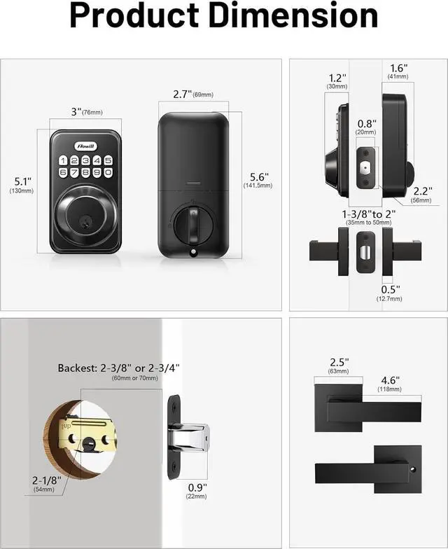 Alt view image 6 of 7 - Keyless Entry Door Lock with 2 Lever Handles,  Electronic Keypad Deadbolt, Auto-Locking, Anti-Peeping Password, Digital Code Door Lock, Front Door Handle Sets, Matte Black