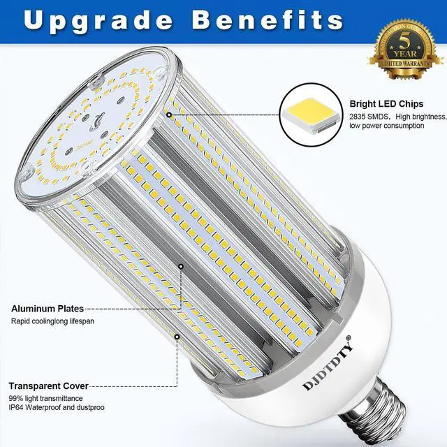 Alt view image 3 of 7 - 2 Pack 150W LED Corn Light Bulb, Super Bright 150Watt Corn Bulbs, E26 Base with E39 Adapter,5000K,18000LM LED Light Bulb for Garage Warehouse Workshop Barn (150W)