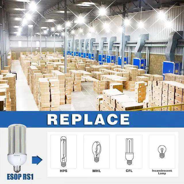 Alt view image 5 of 7 - 2 Pack 150W LED Corn Light Bulb, Super Bright 150Watt Corn Bulbs, E26 Base with E39 Adapter,5000K,18000LM LED Light Bulb for Garage Warehouse Workshop Barn (150W)
