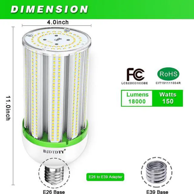 Alt view image 2 of 7 - 150W LED Corn Bulbs,5000K,AC110-277V,18000lm,E26/E39 Base,LED Replacement Metal Halide HID CFL for Commercial Industrial Lighting Warehouse High Bay Light Fixture Garage Workshop(2Pack, 150Watts)