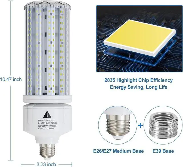 Alt view image 2 of 5 - LED Corn Light Bulb 100W Super Bright 15000lm 5000k E26 /E39 Led Corn Bulb, 1000W Equivalent CFL Metal Halogen HID Led Bulb for Outdoor Indoor Area Garage Basement Warehouse (2-Pack)
