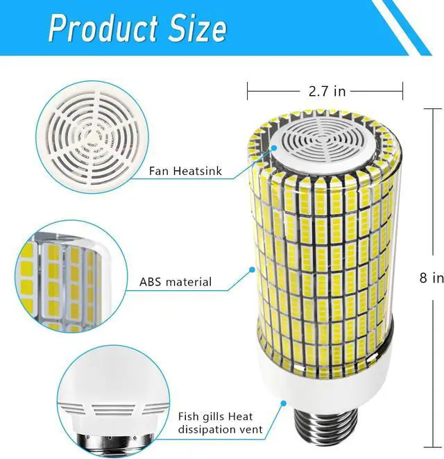 Alt view image 2 of 6 - 120W LED Corn Light Bulb 5000K Daylight 18000 Lumens Super Bright with Fan Radiator 1200W Equivalent E39/E40 Base LED Corn Bulb Suitable for outdoor Factory Workshop Underground Garage and More 2 pack
