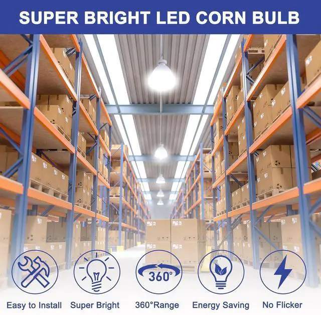 Alt view image 4 of 7 - 100W LED Corn Bulb 2 Pack, 12000 Lumens Super Bright Light, 5000K Daylight White LED Corn Light Bulb, E26/E39 Mogul Base LED Bulb for Outdoor Indoor Garage Warehouse Factory Workshop
