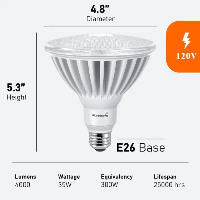 Alt view image 2 of 5 - PAR38 LED Flood Light Bulbs, 300W Equivalent, Indoor Outdoor Flood Light Bulb, Daylight 5000K, Waterproof, 35W 4000LM, Non-Dimmable, 2-Pack