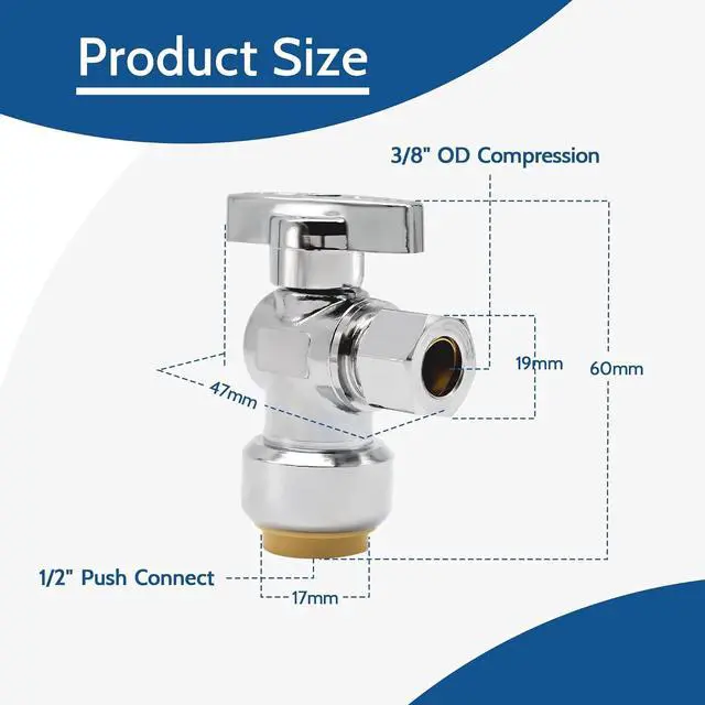 Alt view image 2 of 5 - 10 Pack Pushfit Angle Stop Faucet Valve, 1/2" Push-Fit x 3/8" Comp, Quarter Turn 1/2" Nom x 3/8" Compression Shut Off Water Valve, Pex, Copper,Cpvc,Brass