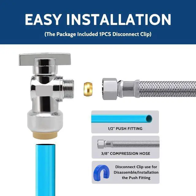 Alt view image 4 of 5 - 10 Pack Pushfit Angle Stop Faucet Valve, 1/2" Push-Fit x 3/8" Comp, Quarter Turn 1/2" Nom x 3/8" Compression Shut Off Water Valve, Pex, Copper,Cpvc,Brass