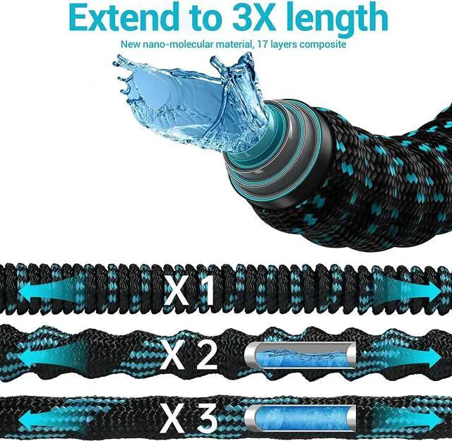 Alt view image 3 of 7 - 100 ft Expandable Garden Hose - 2025 New Kink Free Flexible Water Hose 100ft with 10 Pattern Spray Nozzle, 3/4 Solid Brass Connectors, Retractable Latex Core - Lightweight Expanding Hose