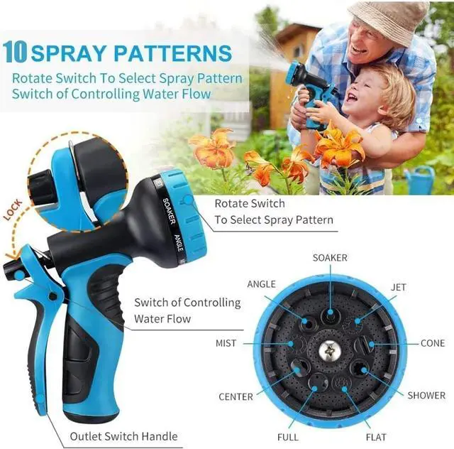 Alt view image 5 of 7 - 100 ft Expandable Garden Hose - 2025 New Kink Free Flexible Water Hose 100ft with 10 Pattern Spray Nozzle, 3/4 Solid Brass Connectors, Retractable Latex Core - Lightweight Expanding Hose