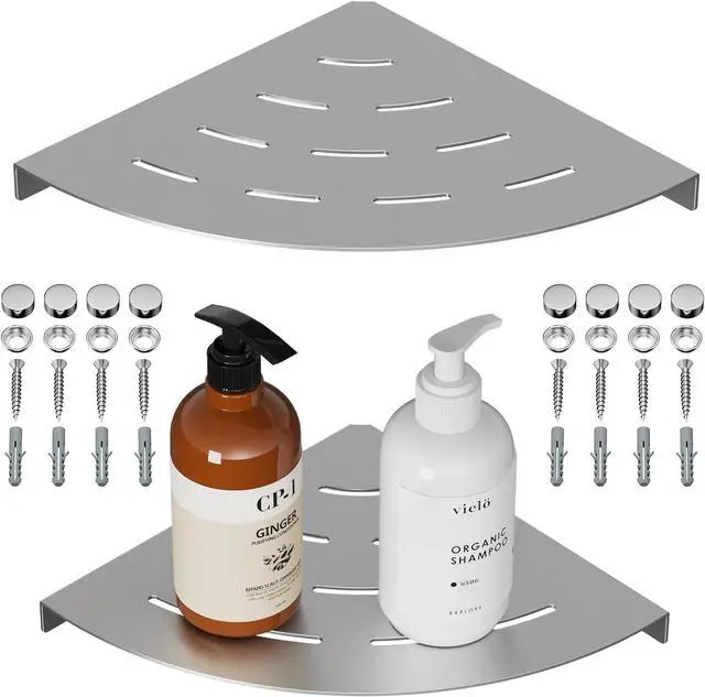 Main image of 2 Pack Corner Shower Shelves 304 Stainless Steel Brushed Nickel Bathroom Corner Shower Shelf 8 in Drilling Installation