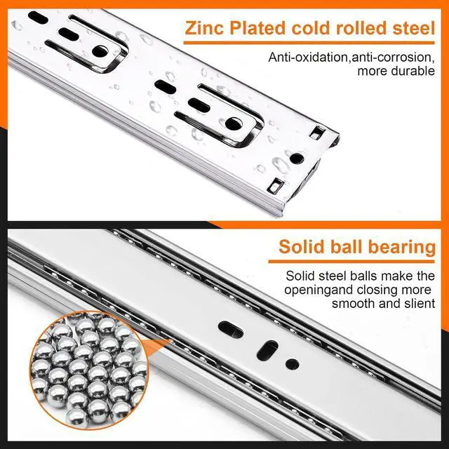 Alt view image 3 of 7 - 20 inch Drawer Slides 6 Pairs (12pcs) Soft Self Close 3 fold Full Extension Ball Bearing Cabinet Drawer Glides Side Mount for Dresser, Cabinet, Kitchen 100 LB Capacity 20" Silver