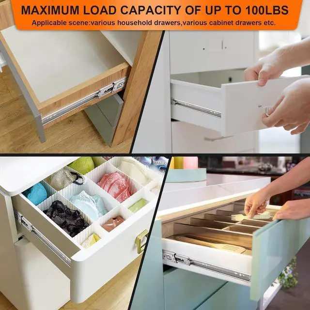Alt view image 5 of 7 - 20 inch Drawer Slides 6 Pairs (12pcs) Soft Self Close 3 fold Full Extension Ball Bearing Cabinet Drawer Glides Side Mount for Dresser, Cabinet, Kitchen 100 LB Capacity 20" Silver