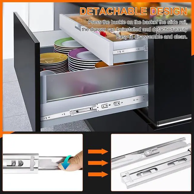 Alt view image 7 of 7 - 20 inch Drawer Slides 6 Pairs (12pcs) Soft Self Close 3 fold Full Extension Ball Bearing Cabinet Drawer Glides Side Mount for Dresser, Cabinet, Kitchen 100 LB Capacity 20" Silver