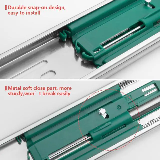 Alt view image 4 of 7 - 10 Pairs Soft Close Drawer Slides 22 Inch Heavy Duty Side Mount Dresser Cabinet Rails Metal Ball Bearing and Full Extension Kitchen Cabinet Drawer Runners 100 LB Capacity