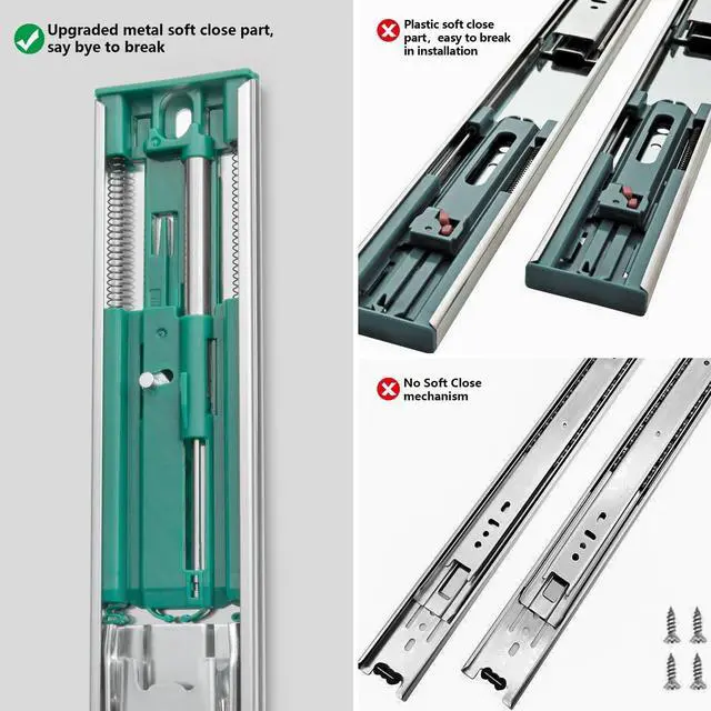 Alt view image 5 of 7 - 10 Pairs Soft Close Drawer Slides 22 Inch Heavy Duty Side Mount Dresser Cabinet Rails Metal Ball Bearing and Full Extension Kitchen Cabinet Drawer Runners 100 LB Capacity
