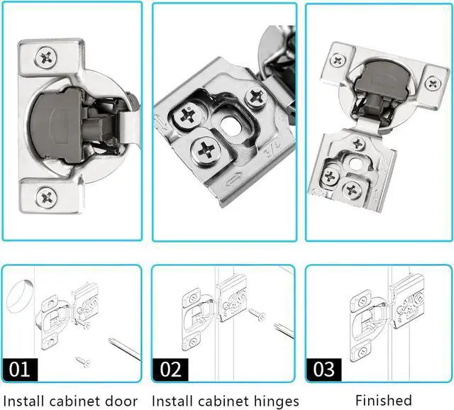 Alt view image 2 of 6 - 3/4 Inch Overlay Soft Close Cabinet Hinges, 50 Pack Slow Soft Close Hinges for Kitchen Cabinets Satin Nickel Hidden Self Closing Kitchen Cabinet Hinges for Cupboard