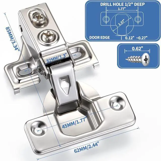 Alt view image 2 of 7 - 100 Pack Soft Closing Cabinet Hinges for Kitchen 1/2 Inch Partial Overlay Kitchen Cabinet Door Hinges 105 Degree Concealed with Mounting Screws for Frameless Face Frame Door