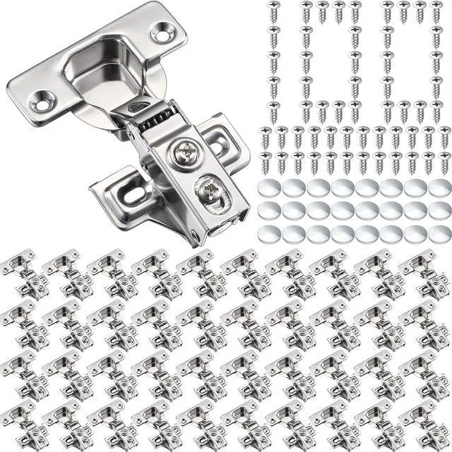 Main image of 100 Pack Soft Closing Cabinet Hinges for Kitchen 1/2 Inch Partial Overlay Kitchen Cabinet Door Hinges 105 Degree Concealed with Mounting Screws for Frameless Face Frame Door