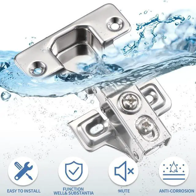 Alt view image 3 of 7 - 100 Pack Soft Closing Cabinet Hinges for Kitchen 1/2 Inch Partial Overlay Kitchen Cabinet Door Hinges 105 Degree Concealed with Mounting Screws for Frameless Face Frame Door