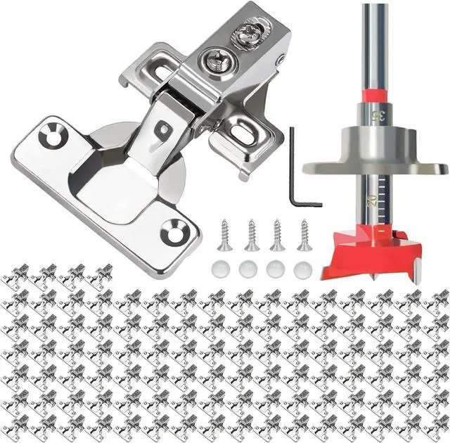 Main image of 100 Pack 1/2 inch Overlay Soft Close Cabinet Door Hinges for Kitchen Cabinet Hinge, 100 Degree Opening Angel, Stainless Concealed Kitchen Cabinets Hinge Self Closing with Drilling Tool &Manual