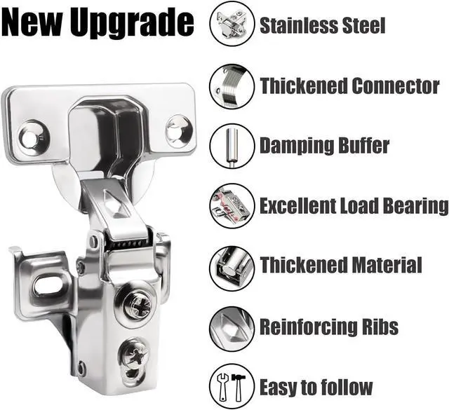 Alt view image 5 of 7 - 100 Pack 1/2 inch Overlay Soft Close Cabinet Door Hinges for Kitchen Cabinet Hinge, 100 Degree Opening Angel, Stainless Concealed Kitchen Cabinets Hinge Self Closing with Drilling Tool &Manual