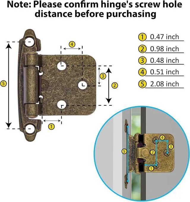 Alt view image 2 of 6 - 1/2" Overlay Kitchen Cabinet Hinges Antique Brass, 50 Pack(25 Pairs) 1/2 Inch Overlay(Variable) Cabinet Door Hinges for Face Frame Kitchen Cabinet