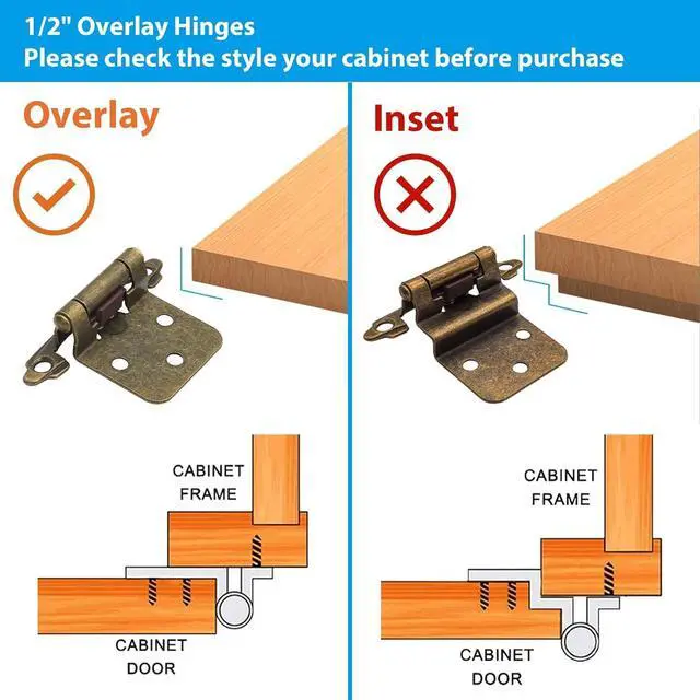 Alt view image 3 of 6 - 1/2" Overlay Kitchen Cabinet Hinges Antique Brass, 50 Pack(25 Pairs) 1/2 Inch Overlay(Variable) Cabinet Door Hinges for Face Frame Kitchen Cabinet