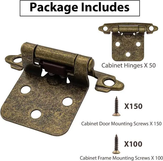 Alt view image 6 of 6 - 1/2" Overlay Kitchen Cabinet Hinges Antique Brass, 50 Pack(25 Pairs) 1/2 Inch Overlay(Variable) Cabinet Door Hinges for Face Frame Kitchen Cabinet
