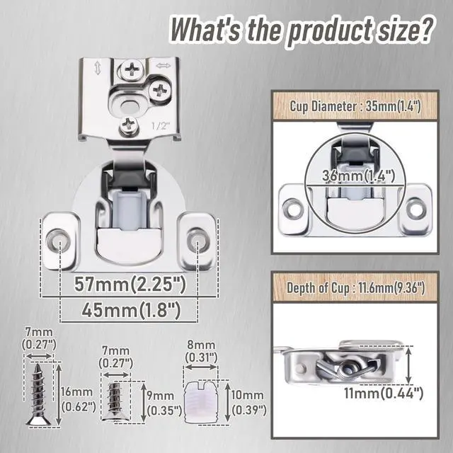 Alt view image 5 of 7 - Soft Close Cabinet Hinges,  50 Pack 25 Pair 1/2 inch Overlay Self Slow Closing Door Hinges for Kitchen Cabinets, Face Frame Cabinet Concealed Hinges with Built-in Damper, 3 Way Adjustability