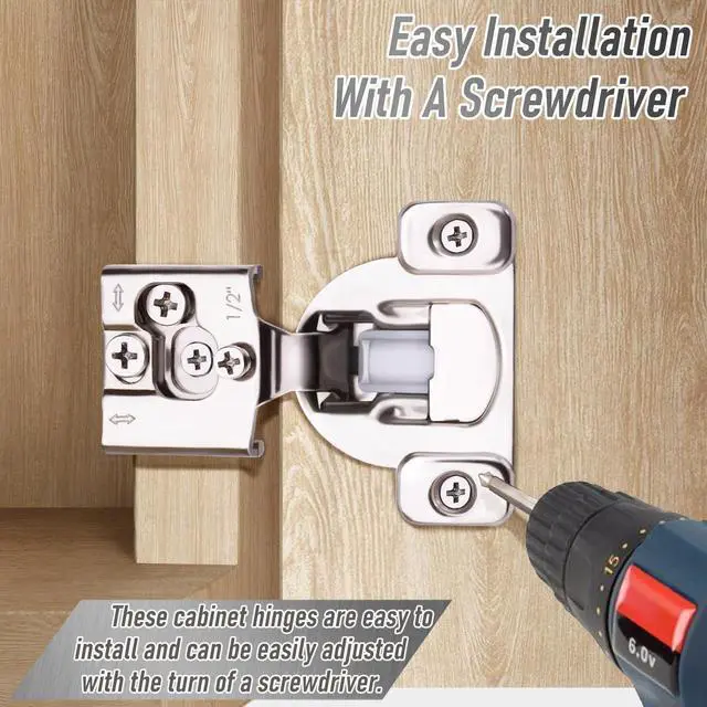 Alt view image 7 of 7 - Soft Close Cabinet Hinges,  50 Pack 25 Pair 1/2 inch Overlay Self Slow Closing Door Hinges for Kitchen Cabinets, Face Frame Cabinet Concealed Hinges with Built-in Damper, 3 Way Adjustability