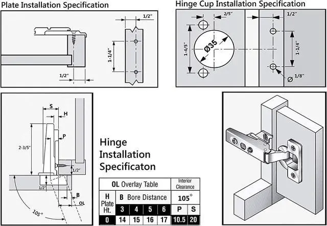 Alt view image 5 of 7 - 50-Pack, Full Overlay Cabinet Door Hinges,105 Degree Adjustable Concealed Kitchen Cabinet Hinges Soft Close for Face Frame Cabinet, with Screws - Durable and Easy Installation