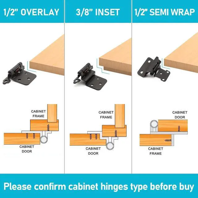 Alt view image 2 of 7 - 50 Pack (25 Pairs) 3/8" Inset Matte Black Cabinet Hinge,Self Closing Hinges for Kitchen/Bathroom/Furniture Cabinets & Doors,Decorative Cabinet Hardware Kitchen Cabinet Hinges