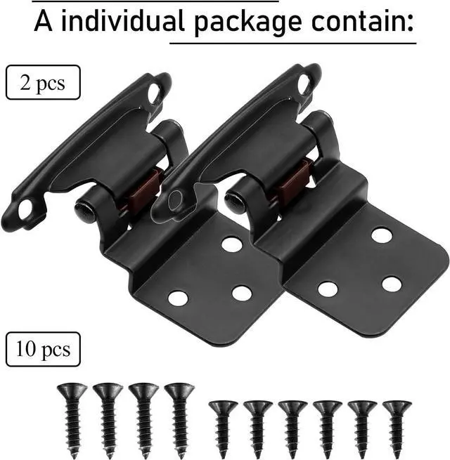 Alt view image 4 of 7 - 50 Pack (25 Pairs) 3/8" Inset Matte Black Cabinet Hinge,Self Closing Hinges for Kitchen/Bathroom/Furniture Cabinets & Doors,Decorative Cabinet Hardware Kitchen Cabinet Hinges
