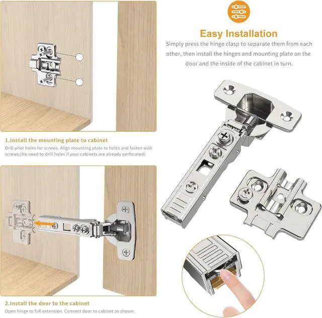 Alt view image 5 of 7 - 20 Pack Frameless Full Overlay Soft Close Concealed European Hinges, Self Closing Satin Nickel, 105 ° Open Angle 4D Adjustment, Speed Control, Clip On, Stainless Steel for Cabinet Door