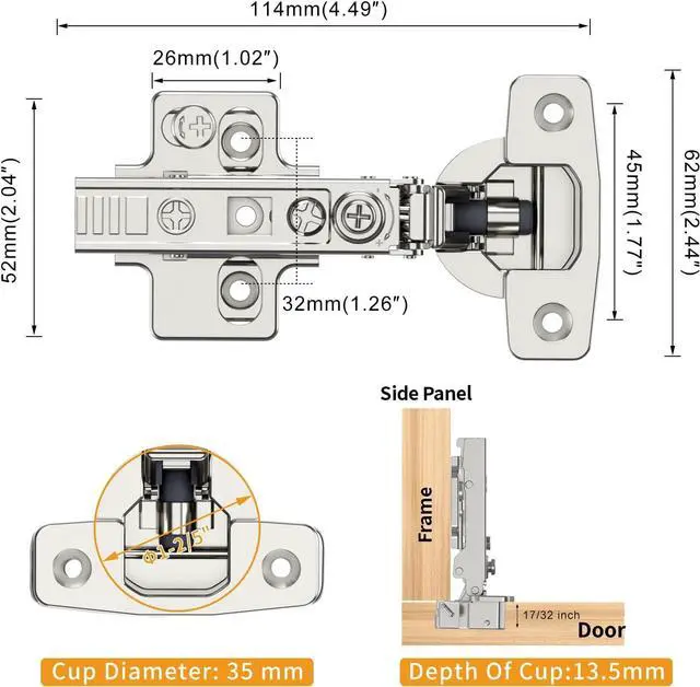 Alt view image 6 of 7 - 20 Pack Frameless Full Overlay Soft Close Concealed European Hinges, Self Closing Satin Nickel, 105 ° Open Angle 4D Adjustment, Speed Control, Clip On, Stainless Steel for Cabinet Door