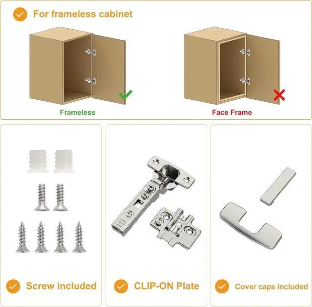 Alt view image 7 of 7 - 20 Pack Frameless Full Overlay Soft Close Concealed European Hinges, Self Closing Satin Nickel, 105 ° Open Angle 4D Adjustment, Speed Control, Clip On, Stainless Steel for Cabinet Door