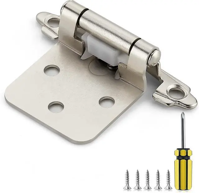Main image of 60 Pack 30 Pairs 1/2 Inch Overlay Cabinet Door Hinges Kitchen Satin Nickel Semi-Concealed Face Mount Self-Closing Cabinet Hinges with Bumpers & Screwdriver
