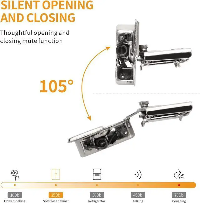 Alt view image 3 of 7 - 50 Pack 1/2" Overlay 3D Soft Close Concealed Hinge for Face Frame Door, Smooth Slow Self Closing Hinges, Satin Nickel, Hidden 105° Open Angle Stainless Steel Hinge for Kitchen Cabinet Door