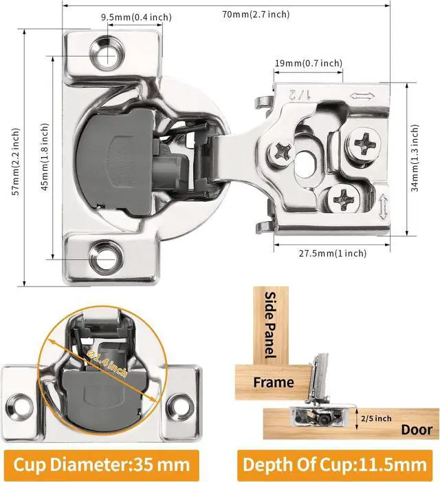 Alt view image 6 of 7 - 50 Pack 1/2" Overlay 3D Soft Close Concealed Hinge for Face Frame Door, Smooth Slow Self Closing Hinges, Satin Nickel, Hidden 105° Open Angle Stainless Steel Hinge for Kitchen Cabinet Door