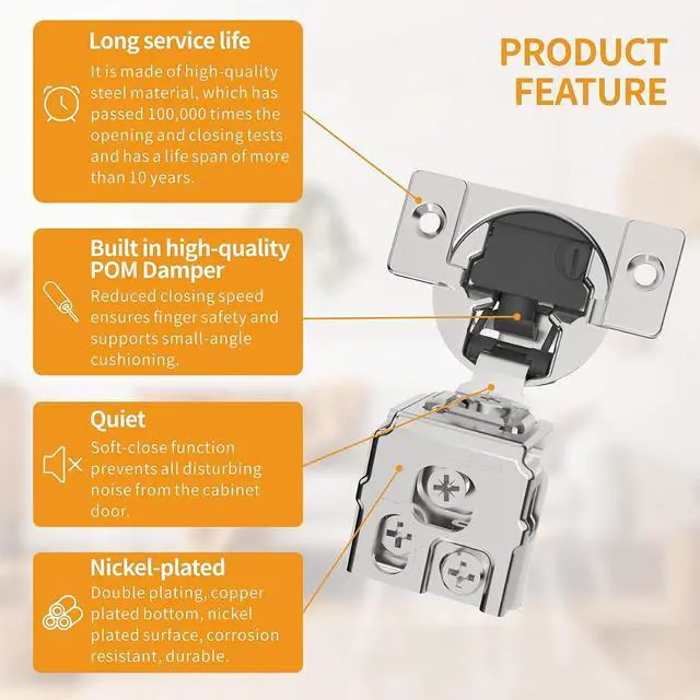 Alt view image 5 of 6 - 50 Pack 1-3/8" Overlay 4D Soft Close Concealed Hinges for Face Frame Door, Adjustable Closing Speed, Smooth Slow Self Close Hinges, Satin Nickel, 105° Open Angle Stainless Steel Cabinet Hinges