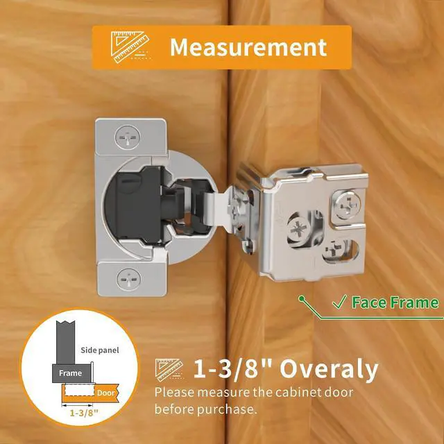Alt view image 6 of 6 - 50 Pack 1-3/8" Overlay 4D Soft Close Concealed Hinges for Face Frame Door, Adjustable Closing Speed, Smooth Slow Self Close Hinges, Satin Nickel, 105° Open Angle Stainless Steel Cabinet Hinges