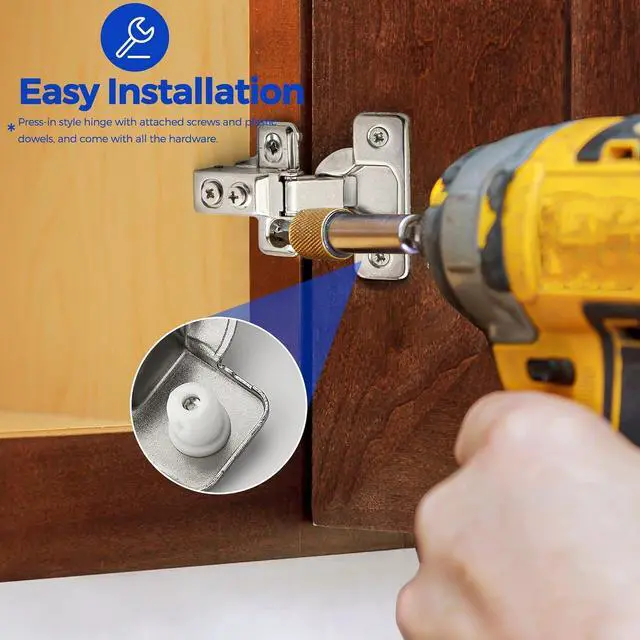 Alt view image 3 of 7 - 60 Pack 30 Pairs Short Arm Kitchen Cabinet Hinges for 1/2 Inch Overlay Cabinet, Brushed Nickel 105 Degree Opening Angle Hinges, Soft Close Concealed with Mounting Screws for Face Frame Door