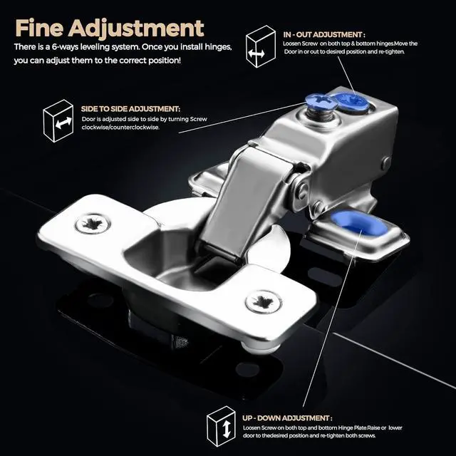 Alt view image 5 of 7 - 60 Pack 30 Pairs Short Arm Kitchen Cabinet Hinges for 1/2 Inch Overlay Cabinet, Brushed Nickel 105 Degree Opening Angle Hinges, Soft Close Concealed with Mounting Screws for Face Frame Door
