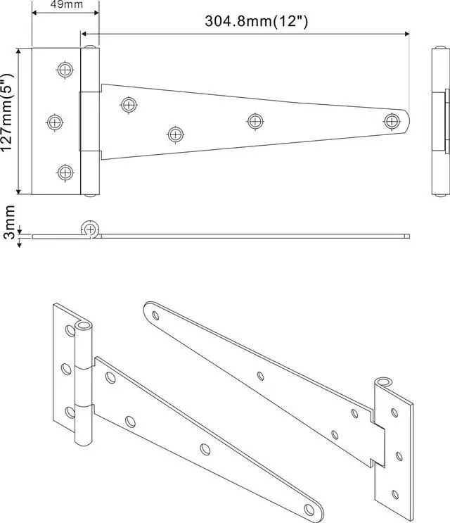Alt view image 4 of 4 - Extra Heavy Duty Tee Hinge, 12x5x3.0mm, Steel, Elegant 2-Layered Frosted Matte Black, Powder Coated, 4 Pack
